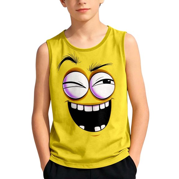 KHONTS Kids Tank Tops Boys Funny Face Expression Tanks Shirts Novelty Summer Beach Sleeveless Athletic Undershirts,Size 3-14 Years Yellow 160