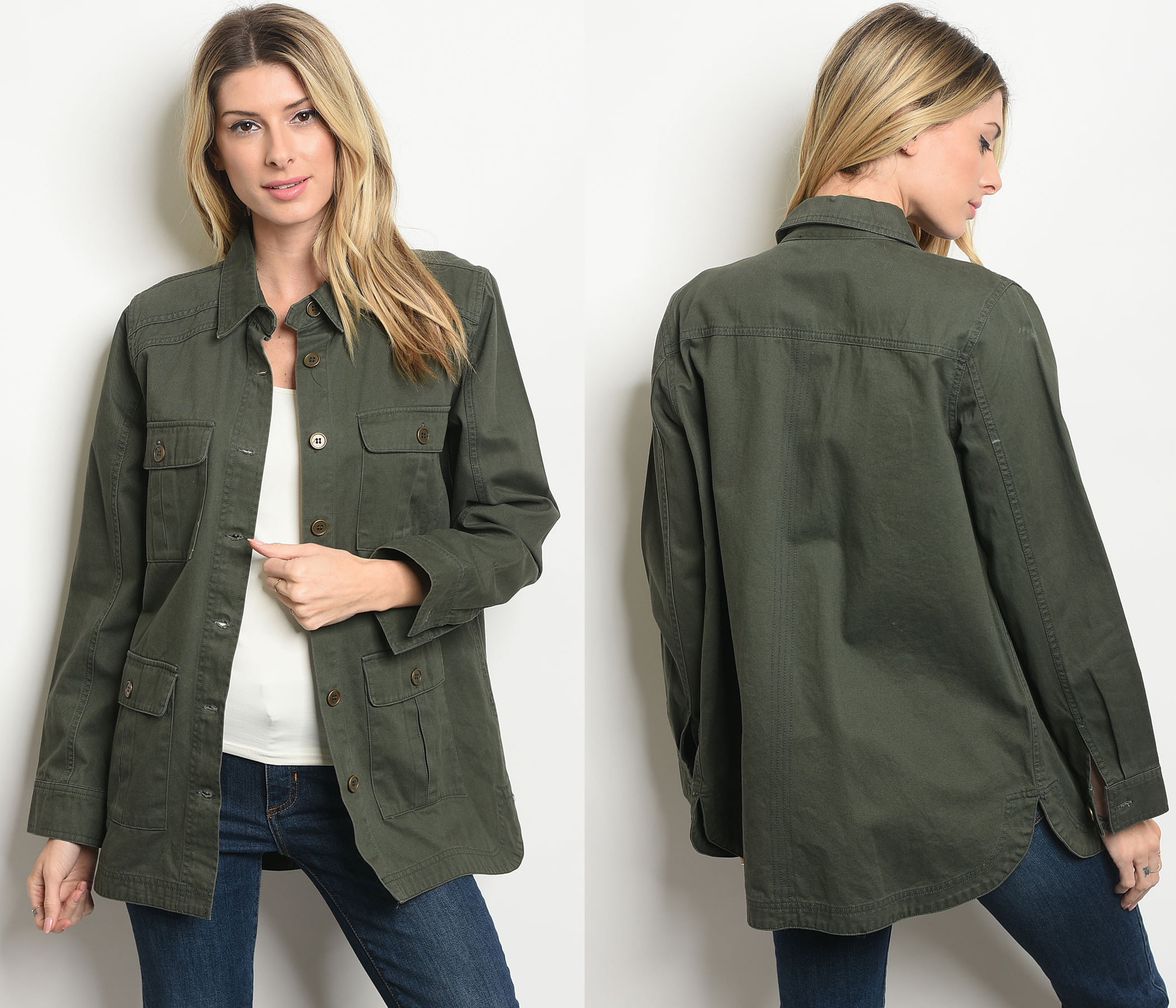 JED FASHION Women's Cotton Olive Military Jacket - Walmart.com