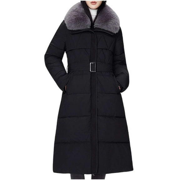 qucoqpe Winter Coats Women's Winter Down Jacket Long Over The Knee Collar Waist Cinched Coat Jacket