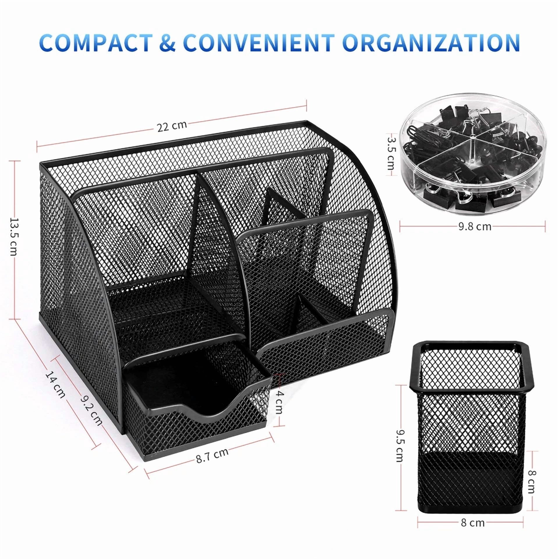 Office Desk Organizer Set Mesh Desktop Supplies Multi-Functional 6 Compartments