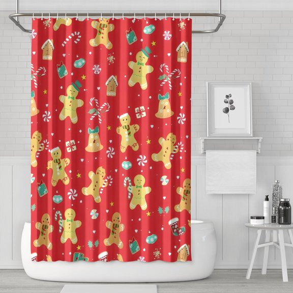 Red Christmas Gingerbread Man Pattern Shower Curtain 72"x72" ,Bathroom Decorative Shower Curtains Set with 12 Hooks,Modern Waterproof Washable Shower Curtain