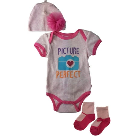Infant Girls Pink Picture Perfect Camera Single Beanie & Socks 3 Piece Outfit