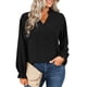 thumbnail image 3 of VISgogo - Blusa informal de manga larga con cuello en V para mujer, color sólido, para primavera y otoño VISgogo moda, 3 of 9