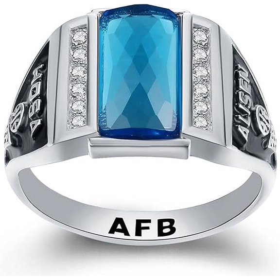 Custom Class Rings Fully Personalized Class Rings for Men Two Birthstones 925 Sterling Silver Rings Gold Plated Class Rings Class Rings for Men High School Size 5-15 Men's Class Rings