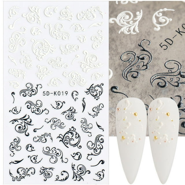 onlyliua Liquidación Pegatinas En Relieve para Decoración de Uñas, Diseño Tridimensional 5D, Encaje Blanco Hueco, Flores, Apliques para Uñas