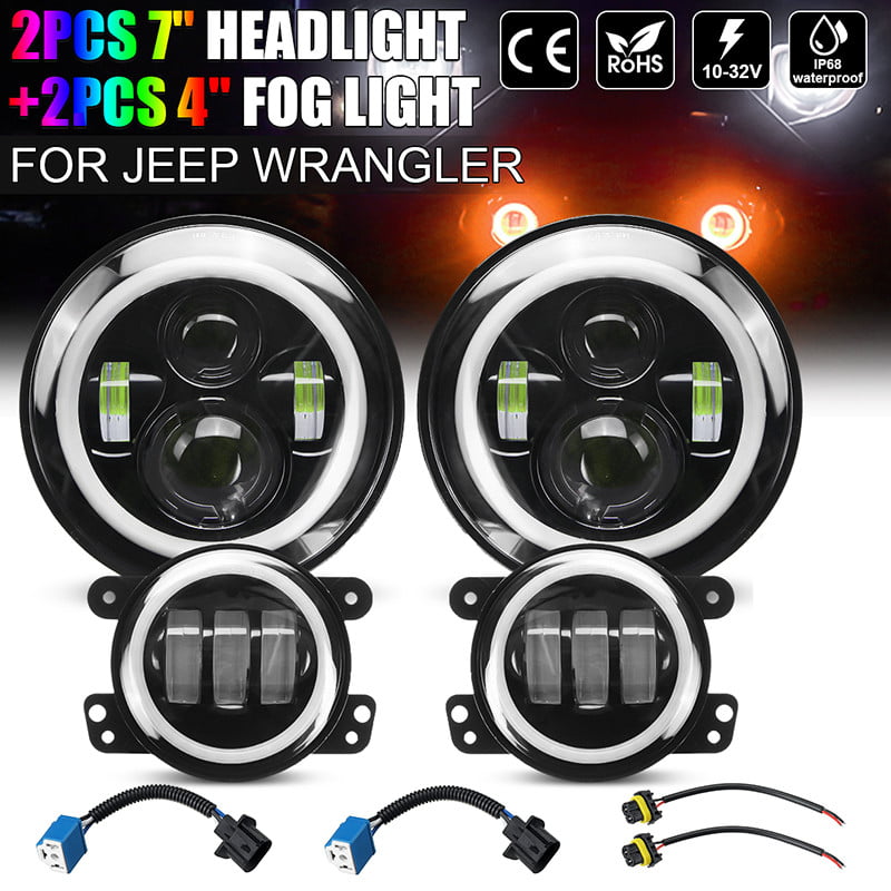 J-eep W-rangler LED Headlight Safego 7 300W Round LED Headlamp with Daytime Running Light DRL High Low Beam for J-eep W-rangler JK TJ LJ Motorcycle with H4 H13 Adapter 1 Years Warranty 2PCS