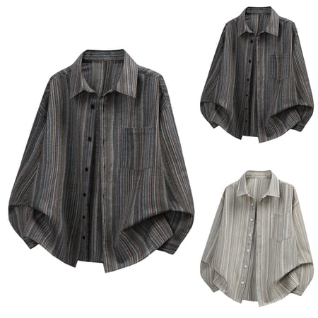 Men s Casual Lapel Button Down Long Sleeve Pocket Shirt Tops Tees for Business Casual Office Work Daily Wear Vacation Outfits Classic Mens Apparel | Ihhxva Coffee 2XL
