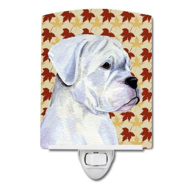 Carolines Treasures SS4347CNL Boxer White Fall Leaves Portrait Ceramic Night Light, 6x4x3, Multicolor