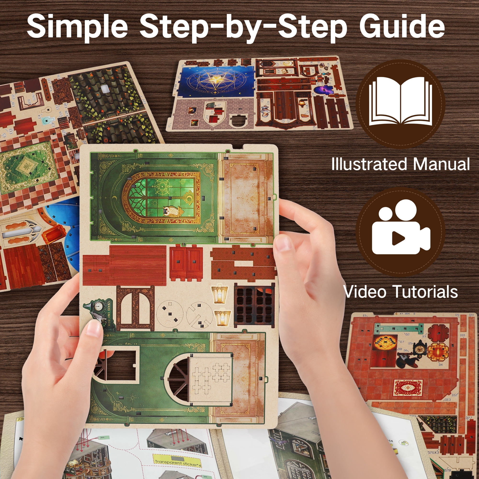 BELEEV Book Nook Kit,3D Wooden Puzzle，Owl Library Book Nook with Lights,DIY Miniature House Model Kit for Adults,Dollhouse Craft Kit Birthday Gift for Teens & Adults - Owl Library