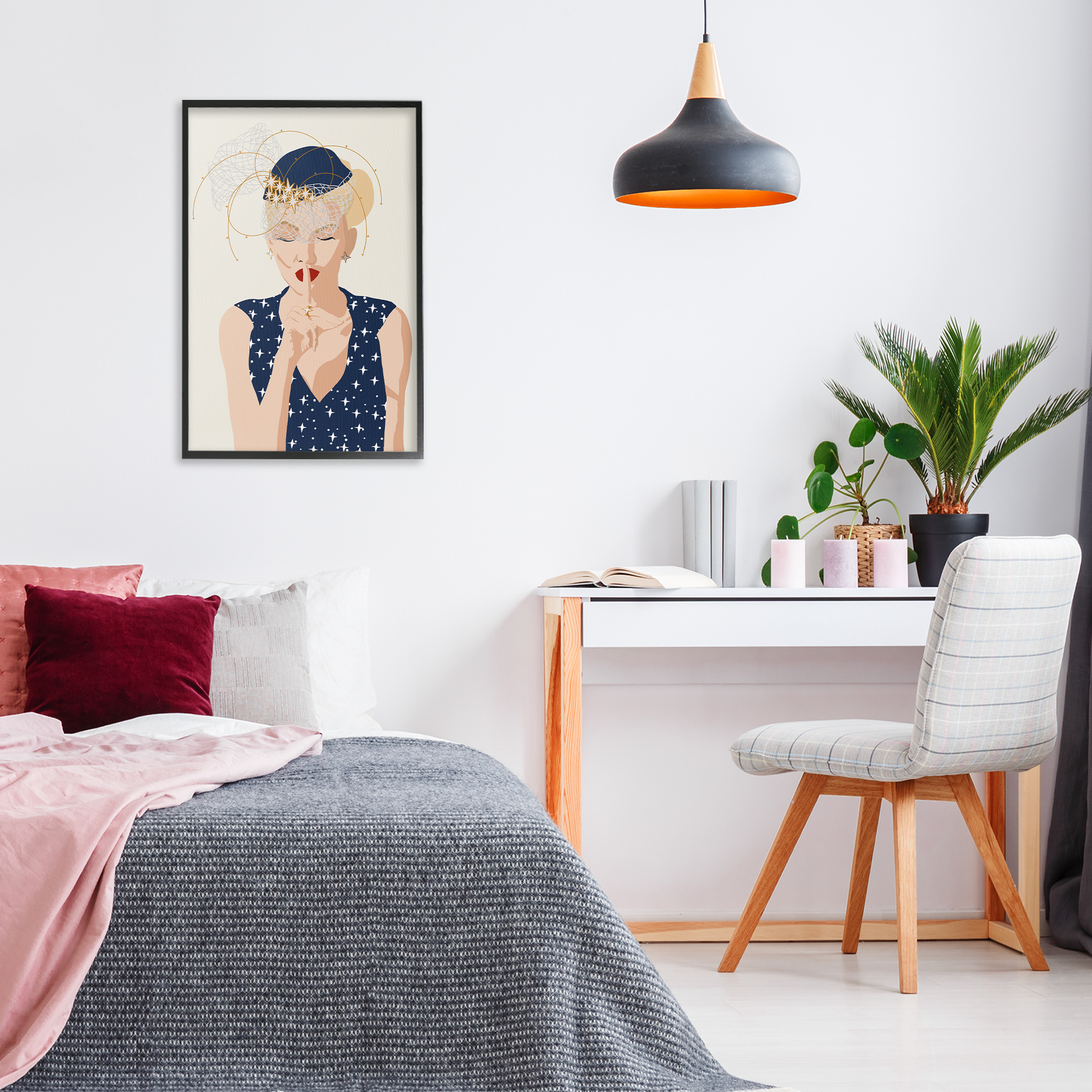Stupell Industries Chic Fashionista Portrait Novelty Painting Black Framed Art Print Wall Art, 20 x 30