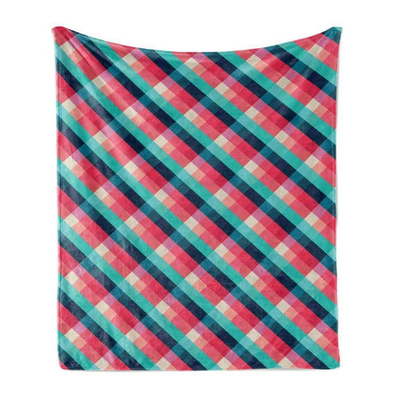 Geometric Soft Flannel Fleece Blanket, Diagonal Grid Style Rhombuses with Different Colors Abstract Shapes Illustration, Cozy Plush for Indoor and Outdoor Use, 60" x 80", Multicolor, by Ambesonne
