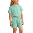 thumbnail image 6 of BFHHYA Boys & Girls 2 Piece Outfits Crew Neck Short Sleeve Tops Elastic Waist Shorts Kids Casual Loose Loungewear Set 12 M-11 Y, 6 of 6