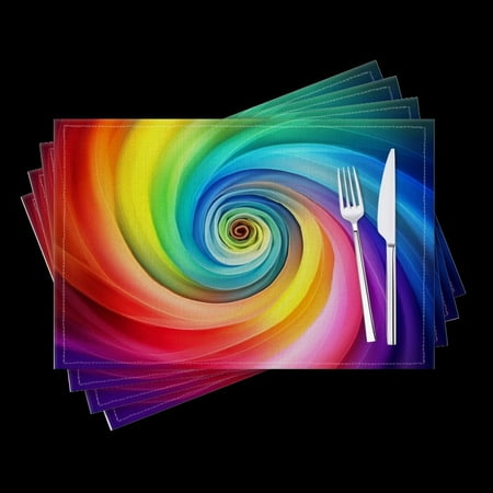

BaHomeck placemats Set of 4 Vibrant Rainbow Spiral Background With Colorful Cotton Linen rectangle Placemats for Kitchen Dining Table Indoor Outdoor 18*12inch