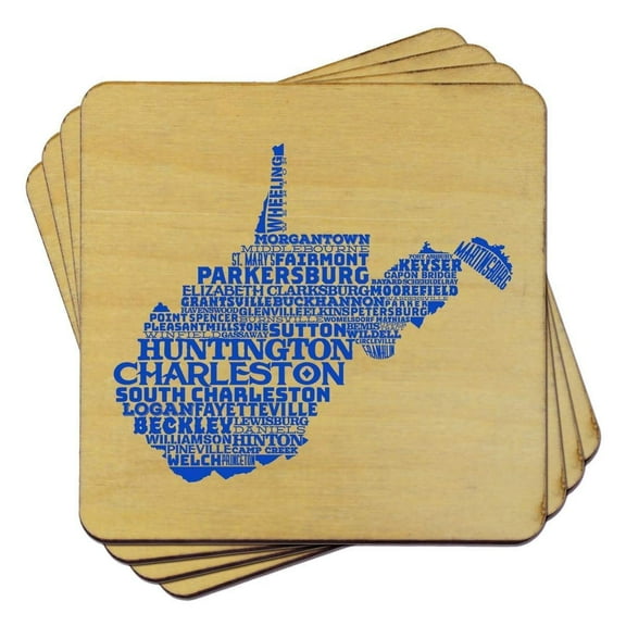 Torched West Virginia Typography Coaster (Set of 4) Drink Beer Coaster Brown
