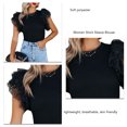 thumbnail image 4 of Camiseta de manga corta para mujer, cuello redondo, corte ajustado, costura de encaje, Top de verano para citas, compras, negro, M, 4 of 5