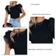 thumbnail image 4 of Camiseta de manga corta para mujer, cuello redondo, corte ajustado, costura de encaje, Top de verano para citas, compras, negro, L, 4 of 5