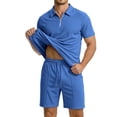thumbnail image 2 of hotojiny Men's 2 Pieces Sets Tracksuit Summer Casual Outfits Short Sleeve Quarter Zip Shirt Breathable Beach Shorts Sweatsuit(Blue,X-Large), 2 of 5