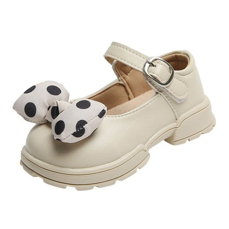 

NECHOLOGY Simple Fashion Autumn Girls Casual Shoes Thick Bottom Flat Round Toe Polka Dot Bow Hook Loop Girls Fuzzy Boots Shoes Beige 5.5 Years