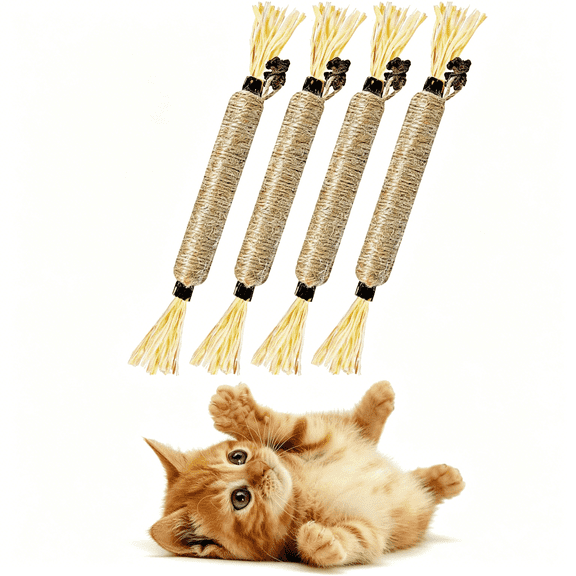 CYFW 4 Pack Silvervine Sticks for Cats - Cat Chew Toy for Teeth Cleaning,Edible Chew Sticks,Catnip Cat Toys for Indoor Cats (4 Sticks)