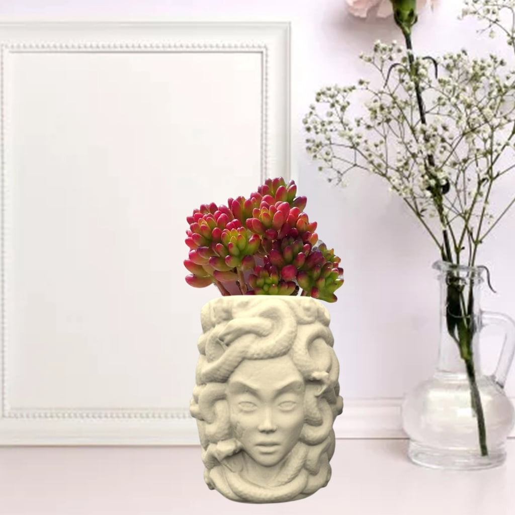 Silicone Mold Snake Girl-Head Planter Vase Mold Pen Holder Mold for Resin Epoxy Casting Concrete Mold Home Decor