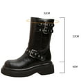 thumbnail image 6 of Womens Leather Riding Boots Trendy Buckle Strap Punk Platform Motorcycle Booties Round Toe Slip on Fold Over Mid Calf Boots, 6 of 8