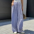 thumbnail image 2 of LWavelet Striped Fabric Drawstring Wide Leg Pants Women Summer Daily Wear Blue XXL, 2 of 5