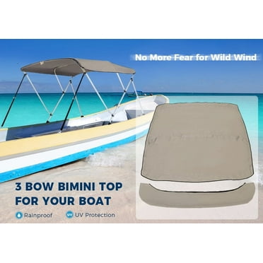 ECOTRIC 3 Bow Bimini Top Boat Cover Sun Shade Waterproof Without Support Poles Replacement   for Pontoon Boat, Jon Boat, Inflatable Boat 67"-72" W