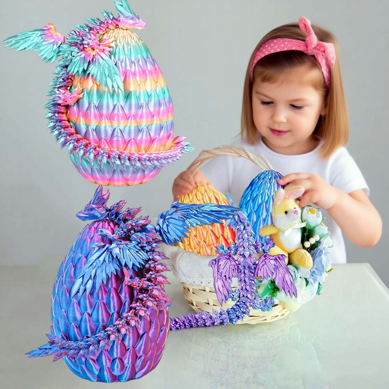 2 PCS 3D Printed Flying Dragon Egg with Articulated Dragon Inside – Mystery Fidget Toy Gifts for Kids,Home Office Desk Figure Decor,Creative Ornaments, Birthday, Easter, Halloween, Christmas