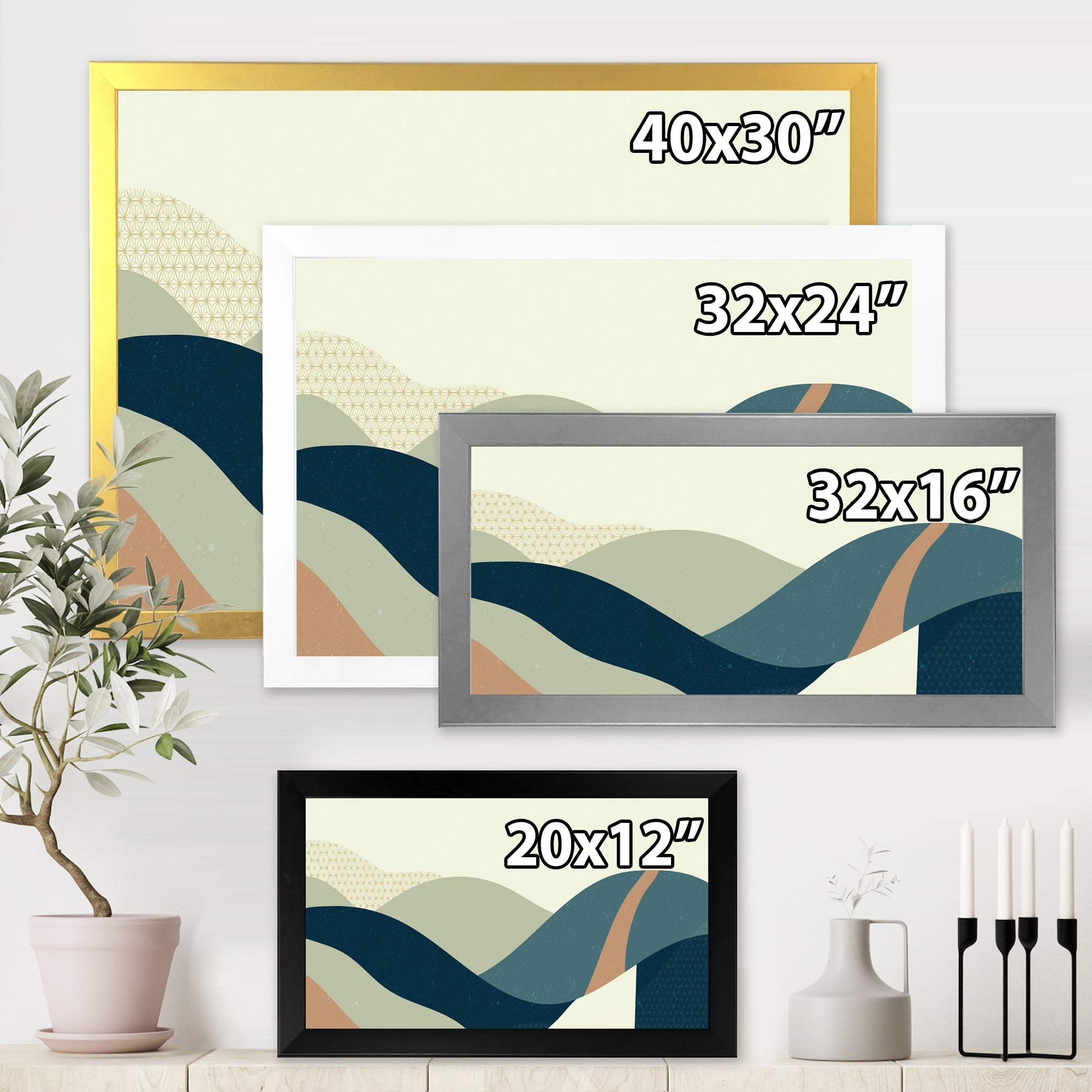 Designart 'Landscape With Hills Abstract Geometric Art' Modern Framed Art Print