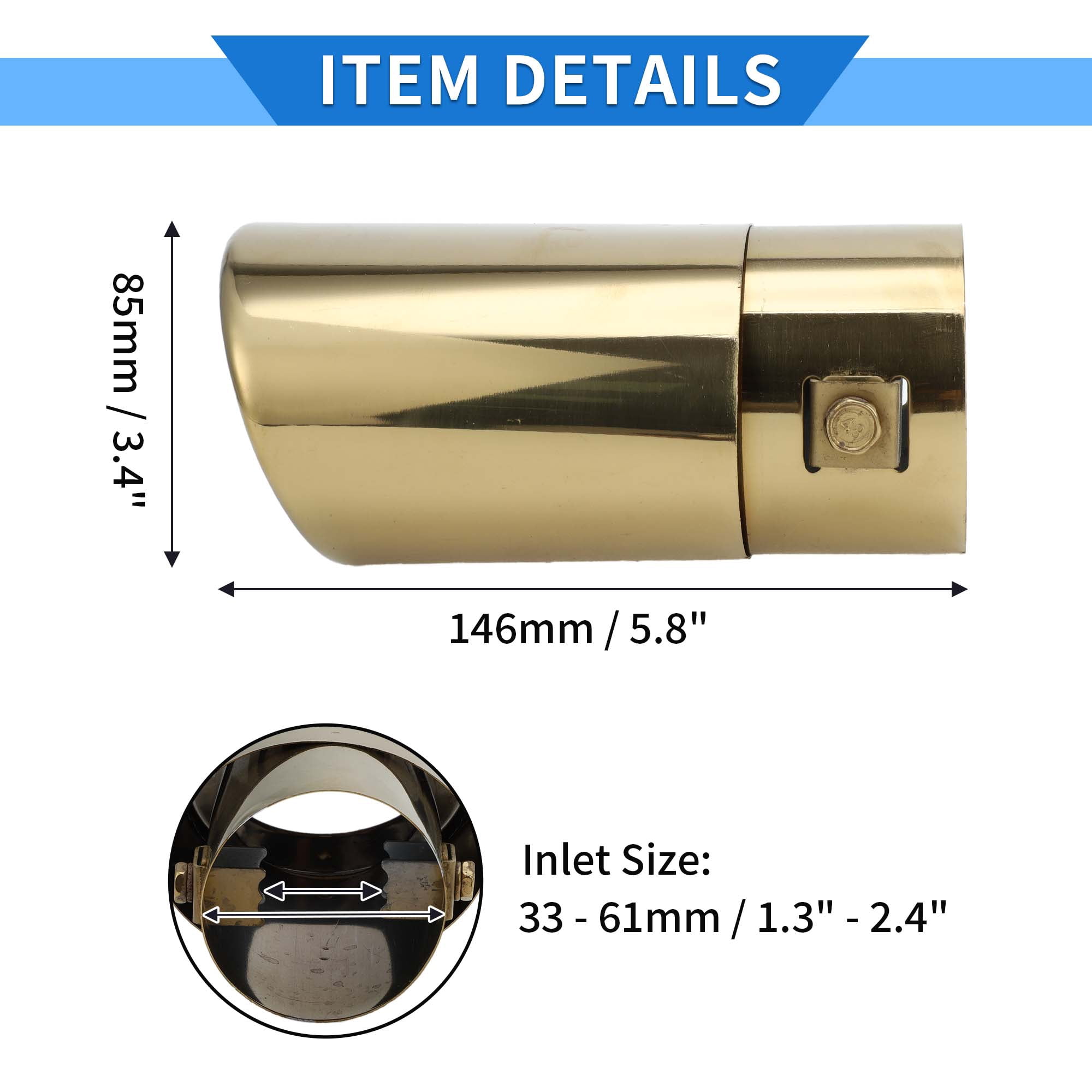 Unique Bargains Slant Exhaust Tip, 1.3" - 2.4" Inlet 3.4" Outlet 5.8" Length Universal