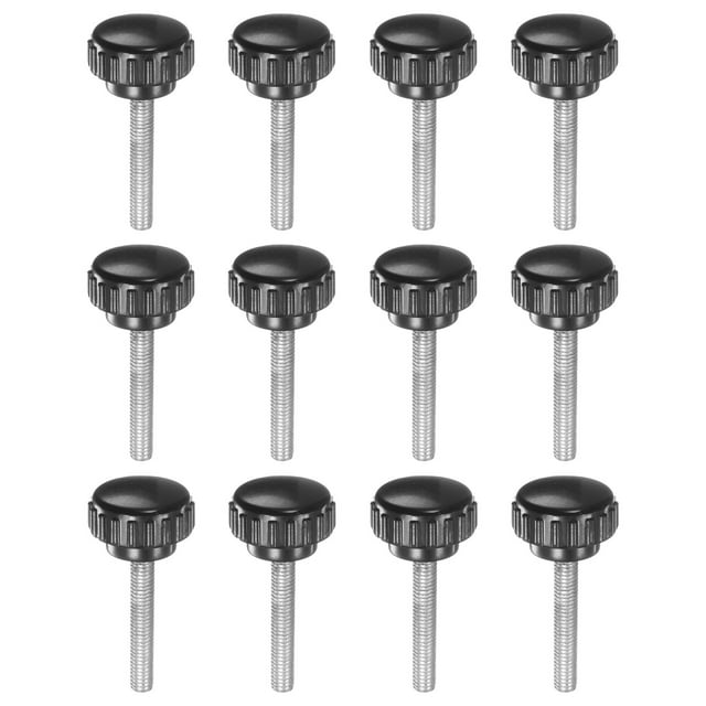 Unique Bargains 12 Pack M5 x 30mm Filetage Mâle 20mm Moleté Poignée Boutons de Serrage Poignée Pouce Vis Noir