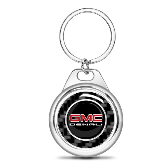 iPick Image for GMC Denali Real Black Carbon Fiber Chrome Roundel Metal Case Key Chain, Official Licensed
