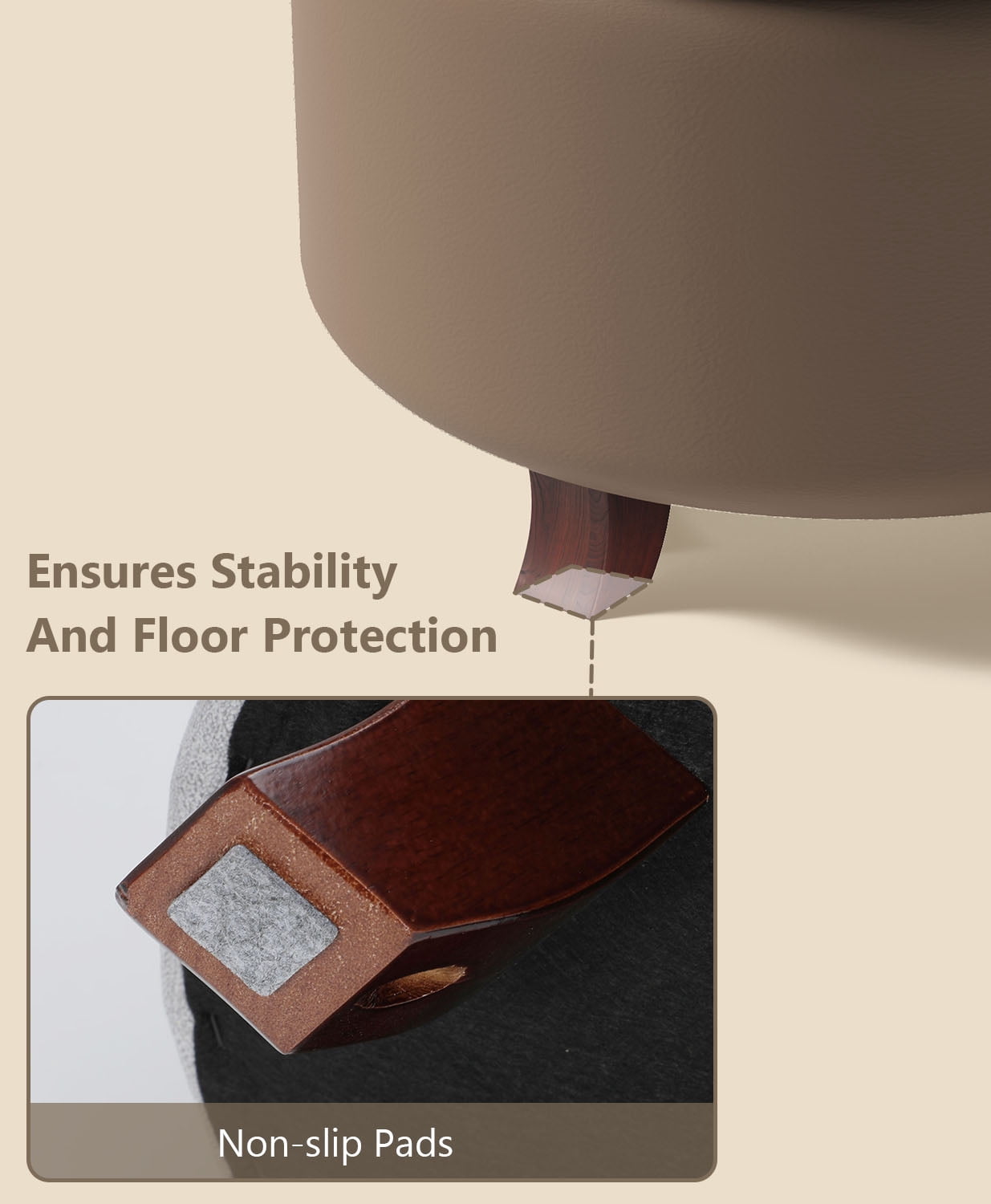 OSM Ottoman,Round Leather Foot Rest Stool, Upholstered Large Ottoman Chair with Storage for Living Room & Bedroom, Decorative Home Furniture, Brown