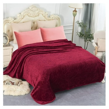 Luxury Fleece Plush Blanket 3.5 LB, 1 Ply, Korean Mink Blanket Queen 75" x 91" - Super Soft and Warm, Lightweight and Cozy Fuzzy Solid Color Embossed Fleece Blanket for Bed (Burgundy)
