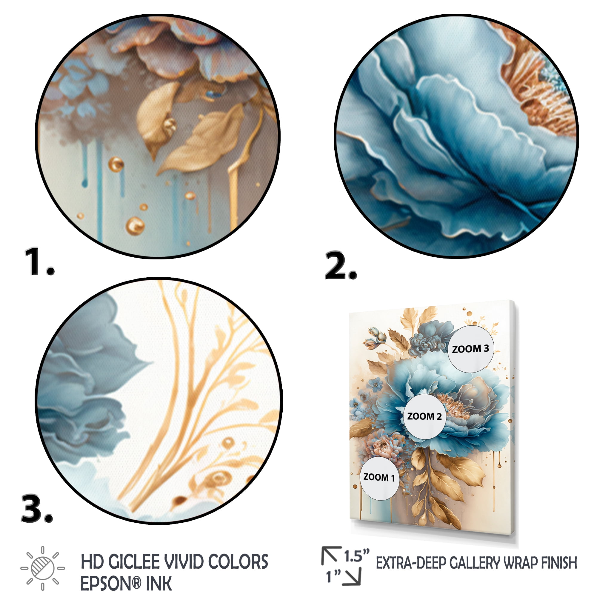 Designart Blue And Gold Mixed Floral Bouquet II Canvas Wall Art