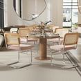 thumbnail image 2 of Farini Dining Chairs Set of 2, Mid-Century Modern Kitchen Chairs with Rattan Backrest & Velvet Upholstery, Pink, 2 of 8