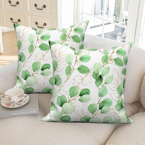 Eucalyptus Leaf Throw Pillow Covers 20x20 Set of 2,Spring Green Leaves Decorative Pillow Cases for Bedroom Sofa Couch