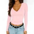 thumbnail image 2 of AherBiu Going out Tops for Women V Neck Long Sleeve T-Shirt Cropped Cute Tops Slim Fitted Stretch Basic Layer Tees Undershirt Pink7,XX-Large, 2 of 9