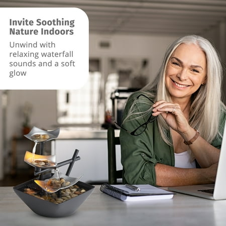 Homedics Envirascape Silver Springs Indoor Water Fountain, with Natural River Rocks, Soothing Nature Sounds, Zen Relaxation