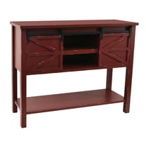 eHemco Antique Farmhouse Console Table with Sliding Barn Doors and Bottom Storage Shelf, Antique Red