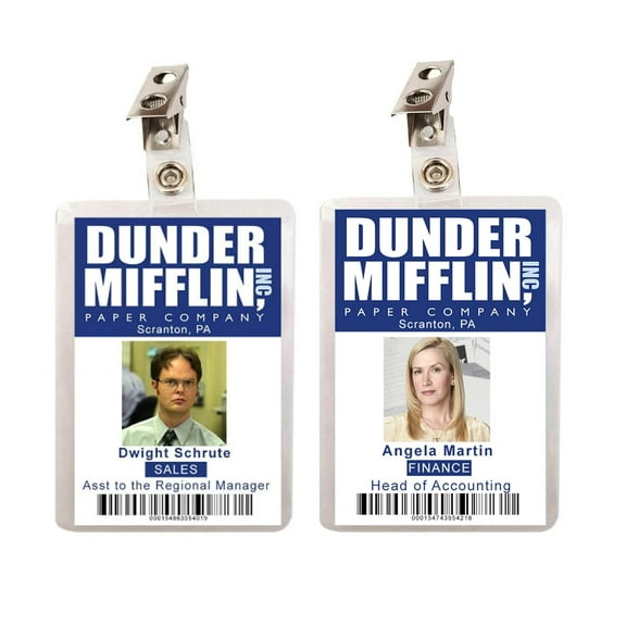 The Office Dwight Schrute & Angela Martin Dunder Mifflin Set of 2 ID Badges