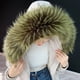 thumbnail image 1 of Chaqueta de plumón con cuello de piel sintética de zorro y piel sintética de mapache, sombrero, tira de piel sintética, abrigo de piel sintética, cuello de piel para mujer, invierno, 1 of 6