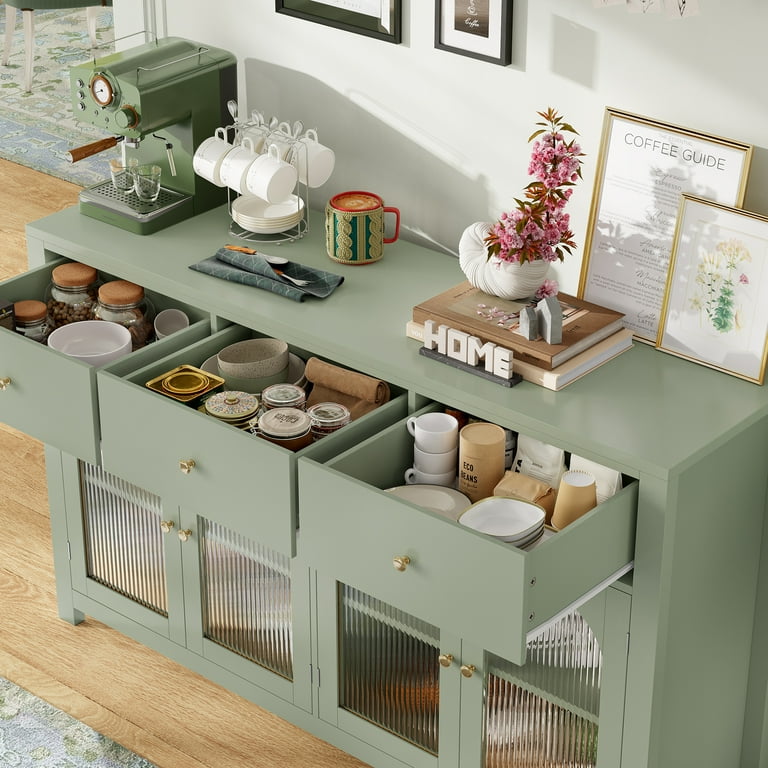 Savonnerie Green & Gold Buffet Cabinet - Sideboard With Storage, 31.5"W X 38"H X 16.5"D