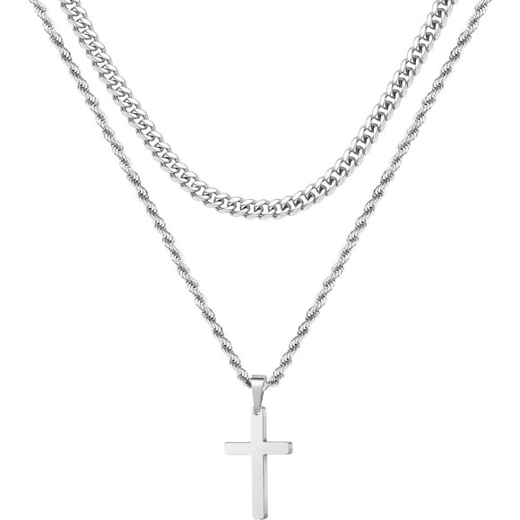 EcoNesxp Men's Cross Necklace Black Gold Simple Jewelry Gift Silver Stainless Steel Cross Pendant Necklace