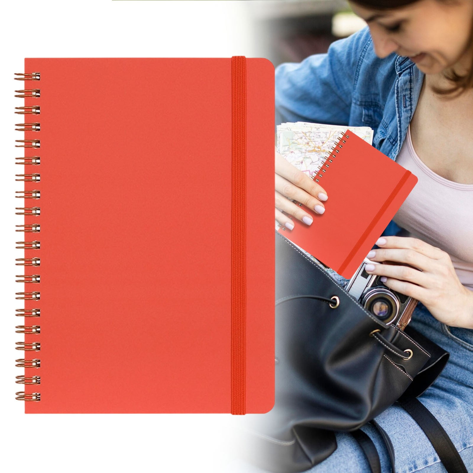 Hardcover Lined Notebook Lay Flat Journal with Elastic Band Thick Paper Pocket Notebook for Students Teachers Office Writing 1 Notebook