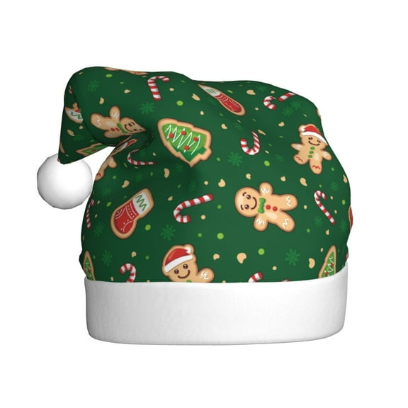 Kowoue green Christmas Element Pattern Santa Hat Christmas Hats for Adults, Holiday Unisex Velvet Comfort Xmas Hat for Women Men