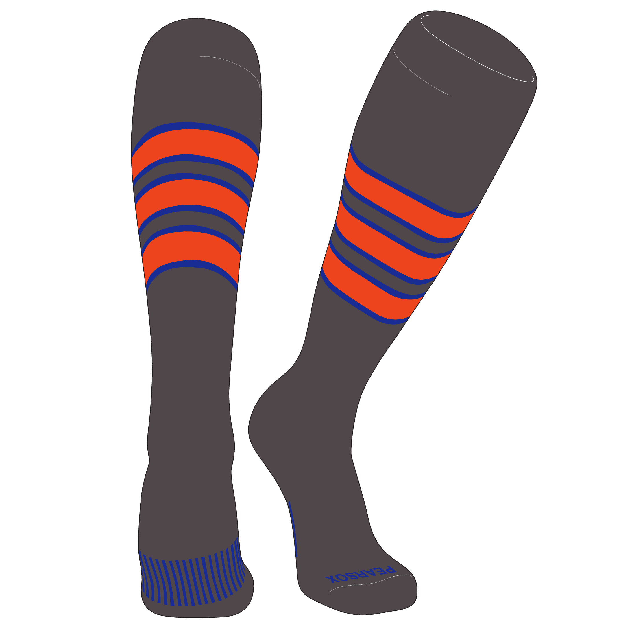 PEAR SOX Striped OTC Baseball, Softball, Football Socks (E) Orange 