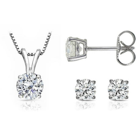 Chetan Collection 0.60 Carat T.W. Diamond 10kt White Gold Round-Shape Pendant and Earring Set