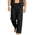 thumbnail image 3 of Horkkom Linen Pants Men Breathable Elastic Waist Solid Color Pants Summer Loose Casual Pants with Pockets M, 3 of 10