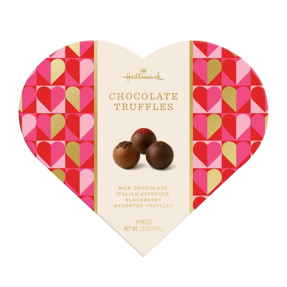 Hallmark 9 Piece Heart Box with Assorted Truffles - Dome Shaped, with a Variety of Flavors. 9 Count per Box, Contains Milk and Soy, 1 Pack
